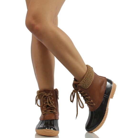 RESTOCK! Tan Faux Leather Faux Fur Cuff Duck Boot - Picture 4 of 7